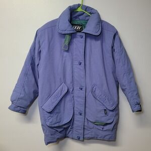 Vintage Izzi Blue Jacket Padded Shoulders Zip Button Heavy Periwinkle Teal M